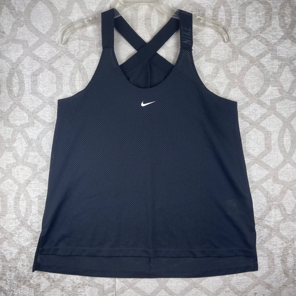 Nike Pro Mesh Women Medium Black Cross Back Training Tank Top CD8655-010
